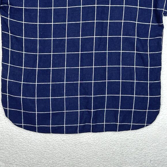 Tahari Blouse Womens 1X Navy White Windowpane Linen Blend Tunic Top Coastal - Picture 9 of 12